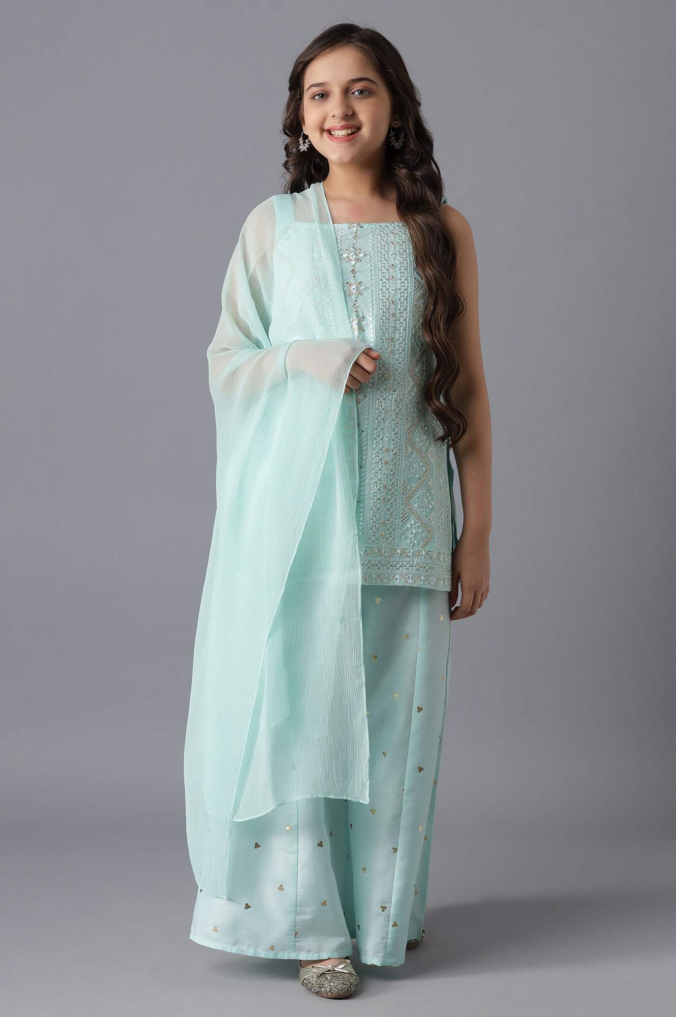 Pastel Blue Kurta and Palazzo Girls Set