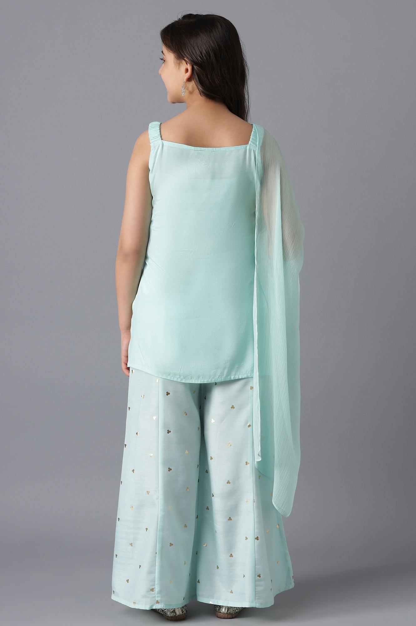 Pastel Blue Kurta and Palazzo Girls Set