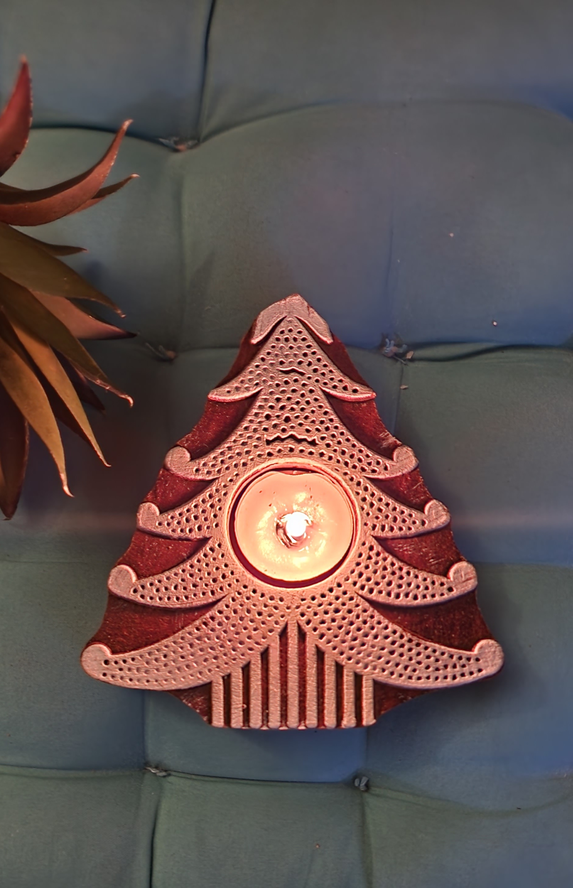 Handpainted Natural eco-friendly wooden t-light holder tree shaped