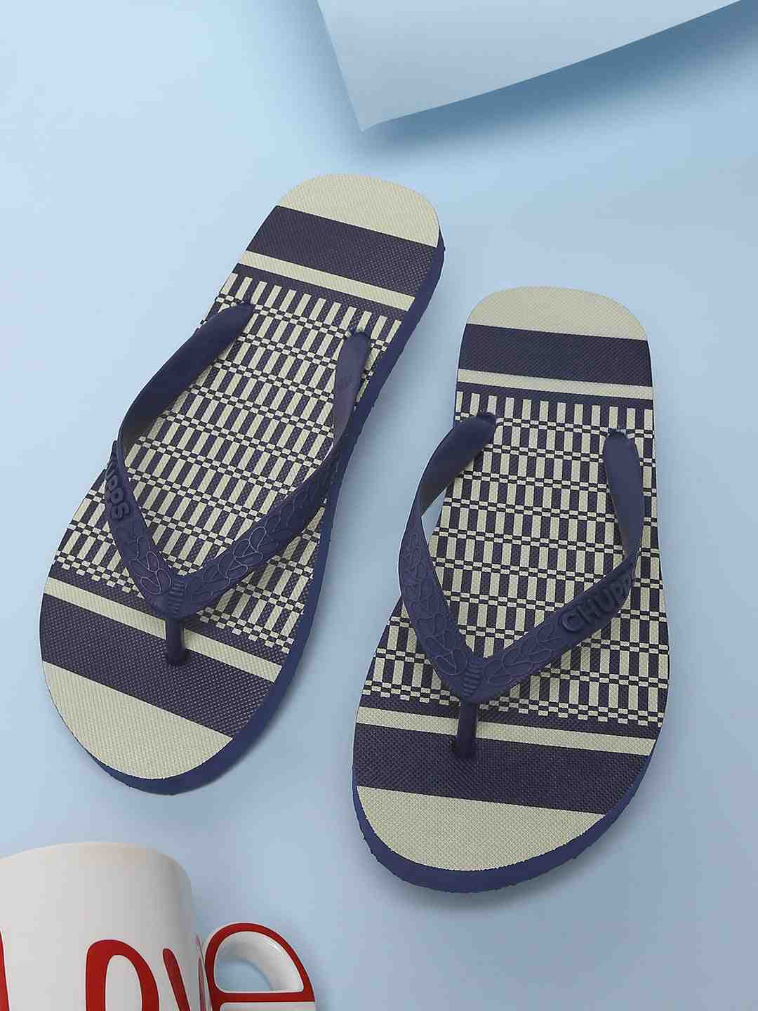 Men's Blue & Beige Kaleen Pattupai Natural Rubber Slippers