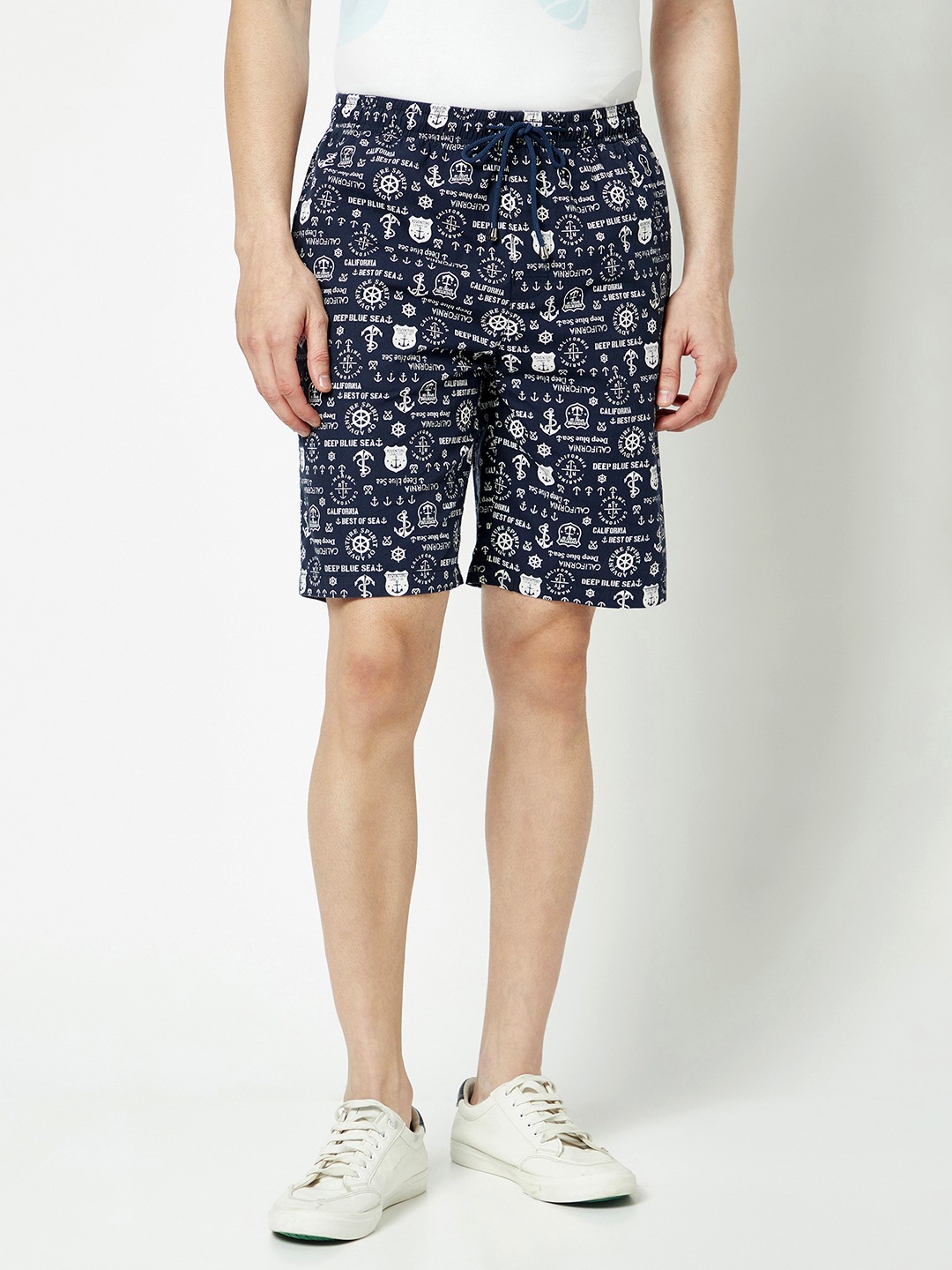 Crimsoune Club Mens Navy Blue Graphic Print Lounge Shorts