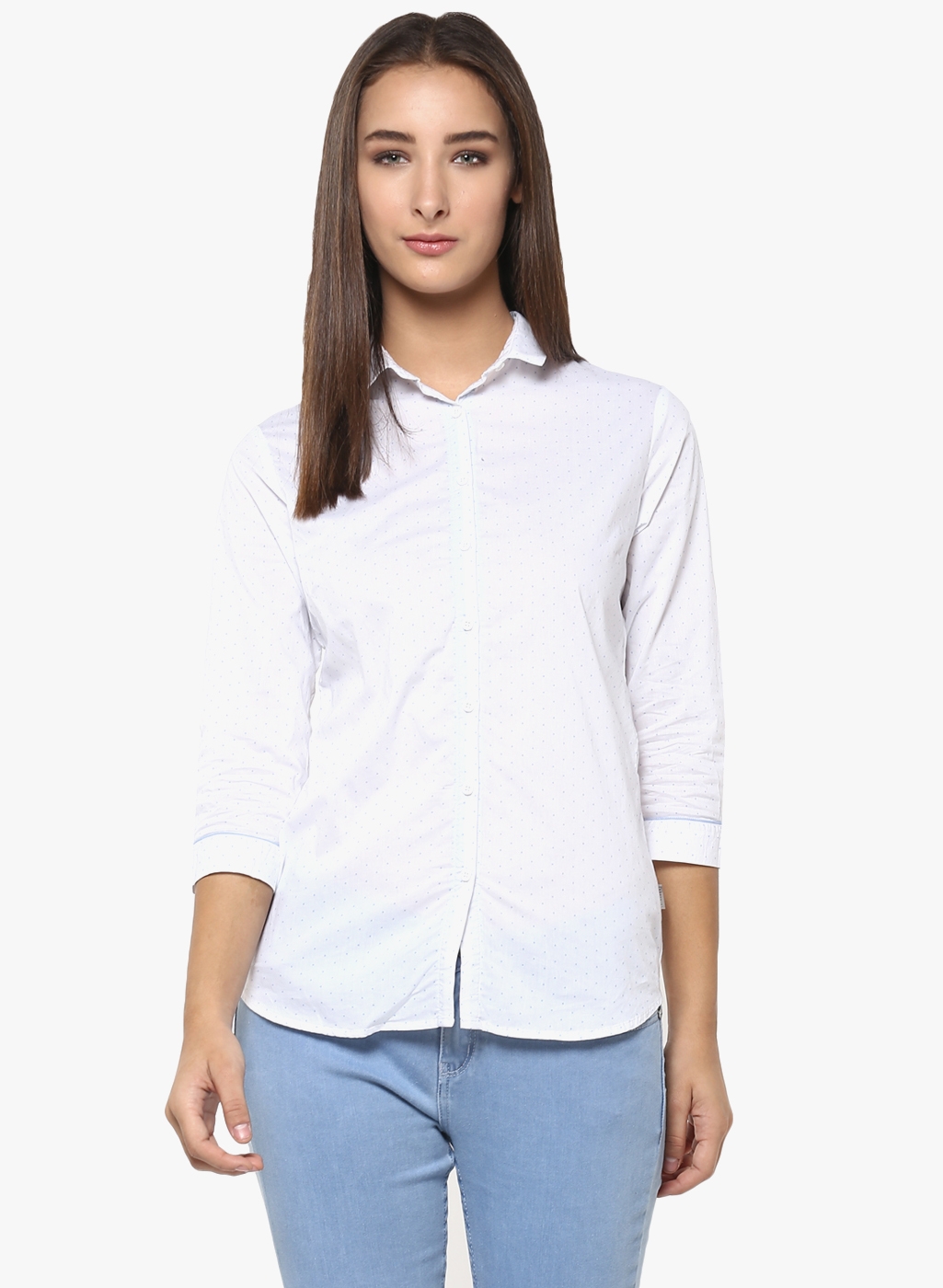 Crimsoune Club Women White Polka Dots Printed Shirt