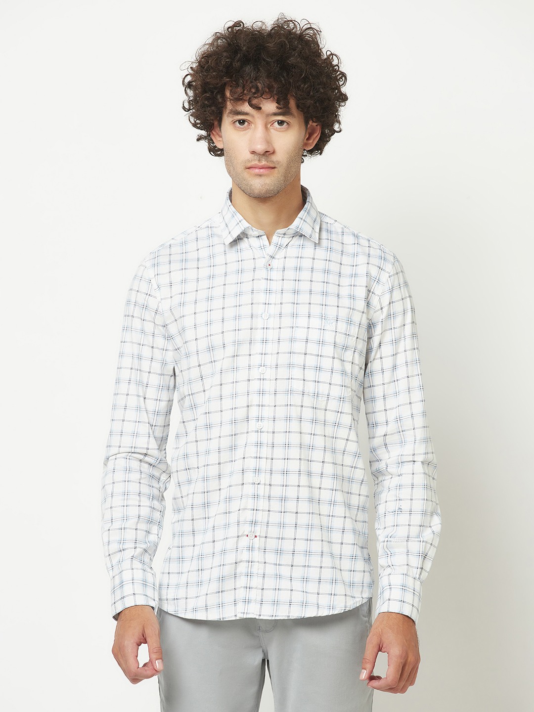 Crimsoune Club Men White Windowpane Checked Shirt