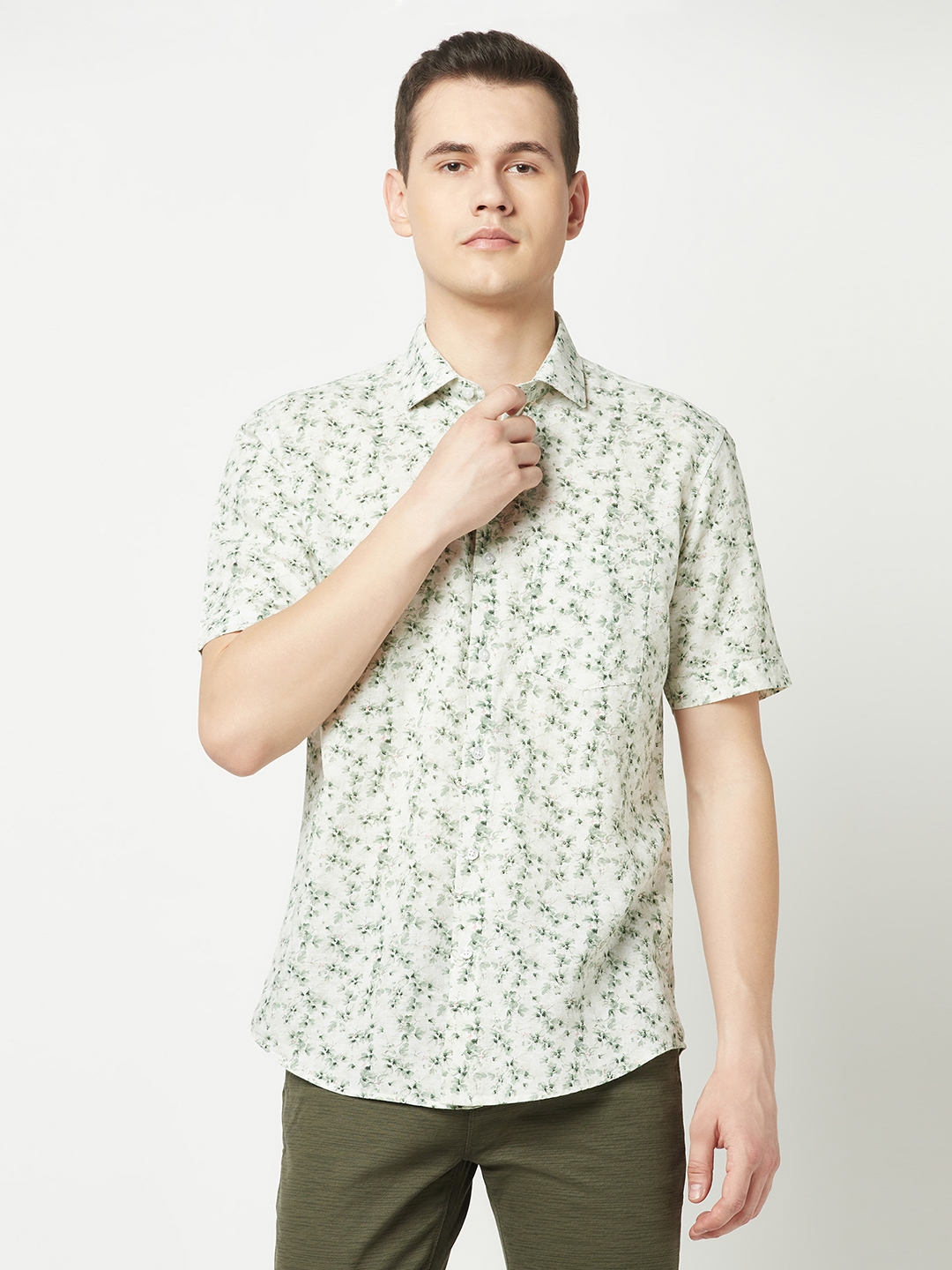 Crimsoune Club Men Short-Sleeved Sea Green Floral Shirt