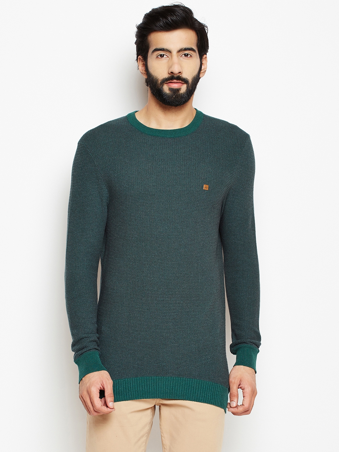 Crimsoune Club Men Green Solid Round Neck Sweater