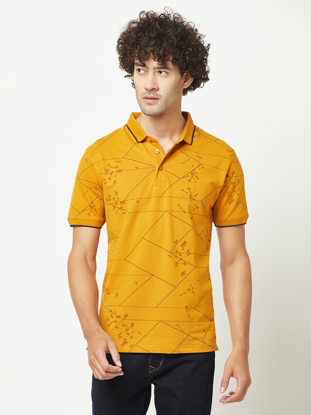 Crimsoune Club Mens Mustard Abstract Polo T-Shirt