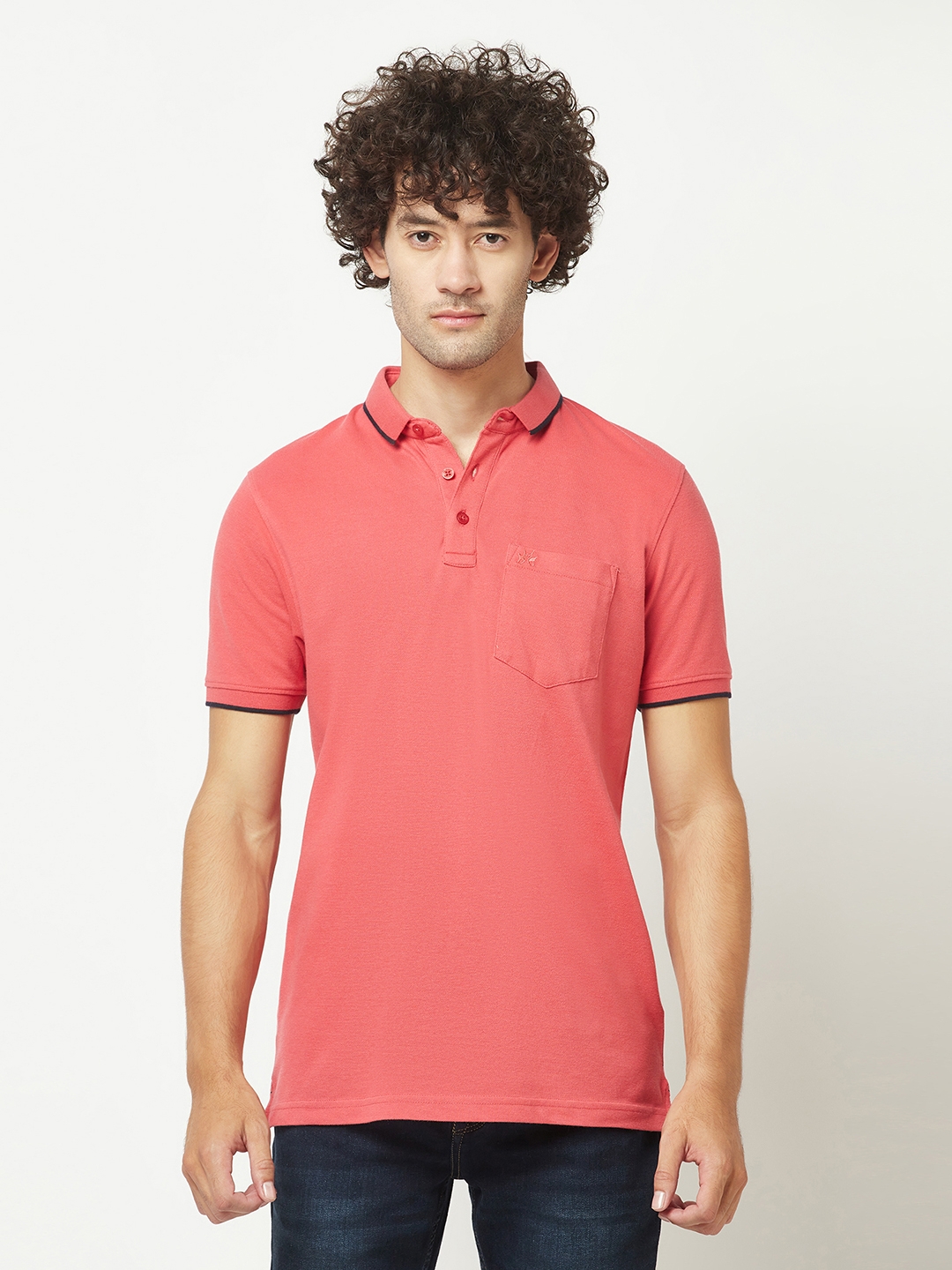 Crimsoune Club Men Bright Coral Minimal Polo T-Shirt