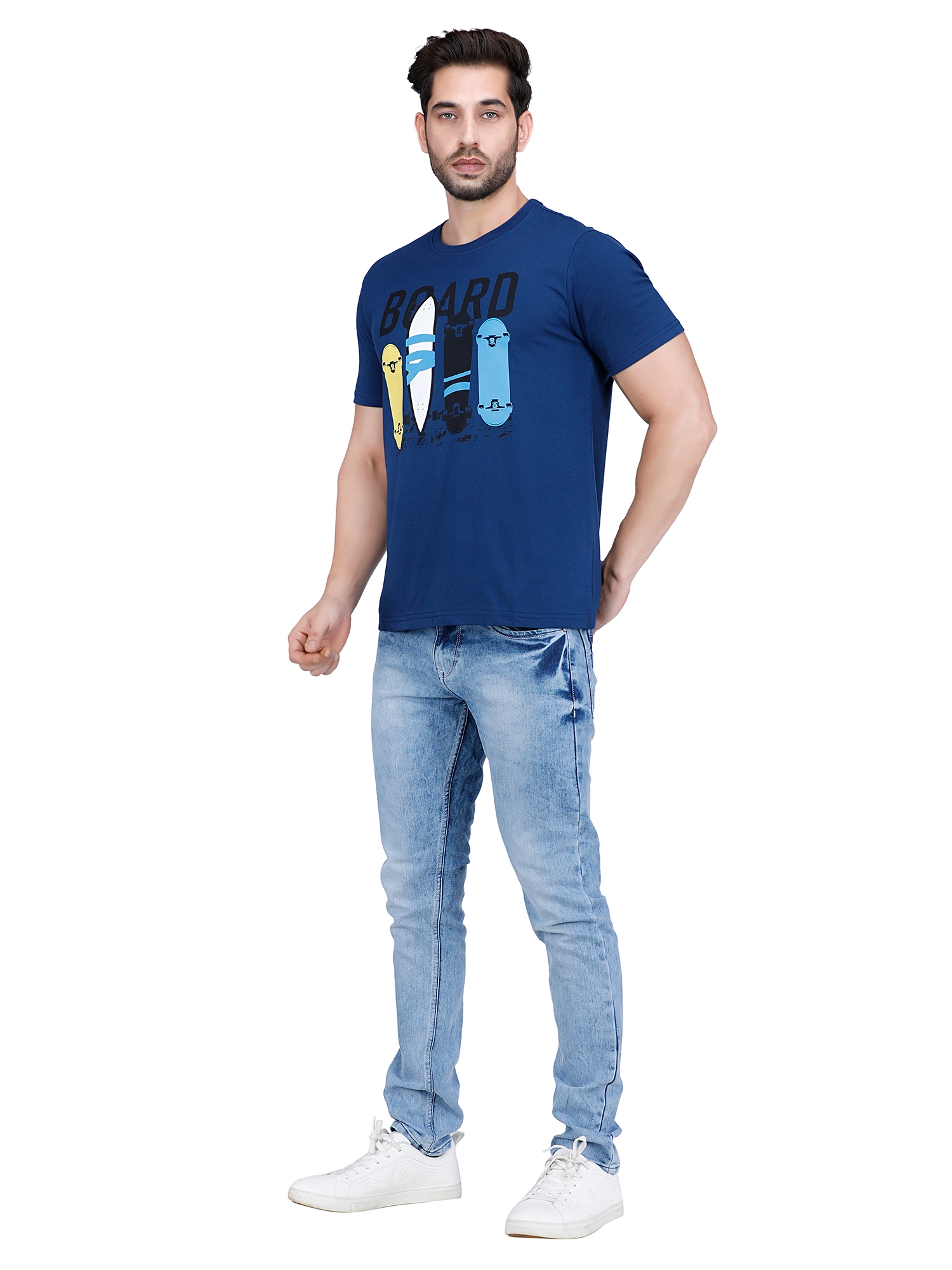 D'cot by Donear Men Blue Polycotton Regular Graphics T-Shirts