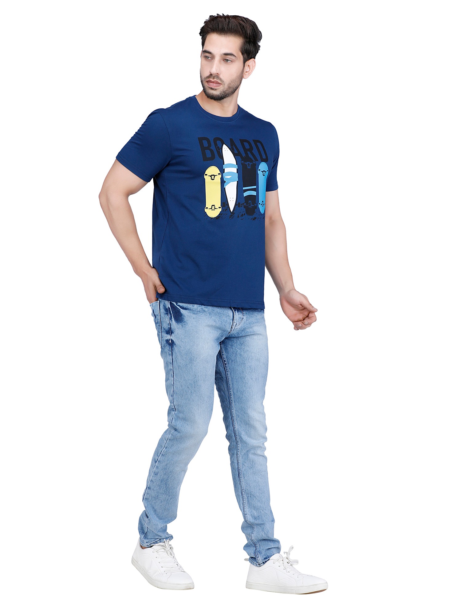 D'cot by Donear Men Blue Polycotton Regular Graphics TShirts