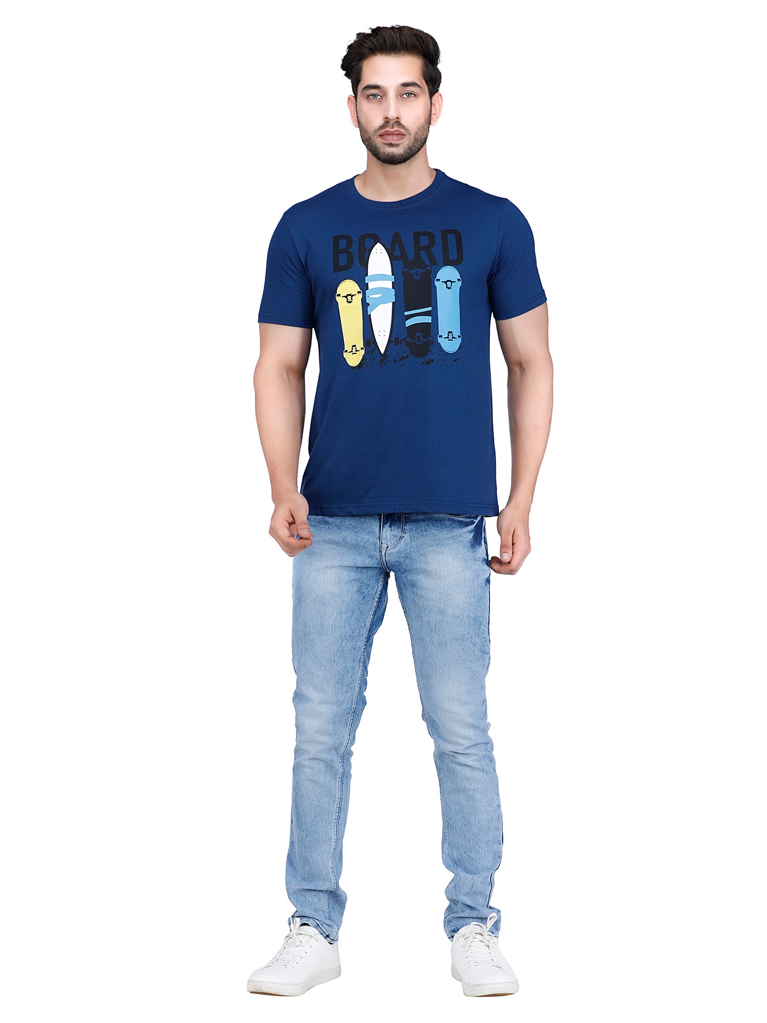 D'cot by Donear Men Blue Polycotton Regular Graphics TShirts
