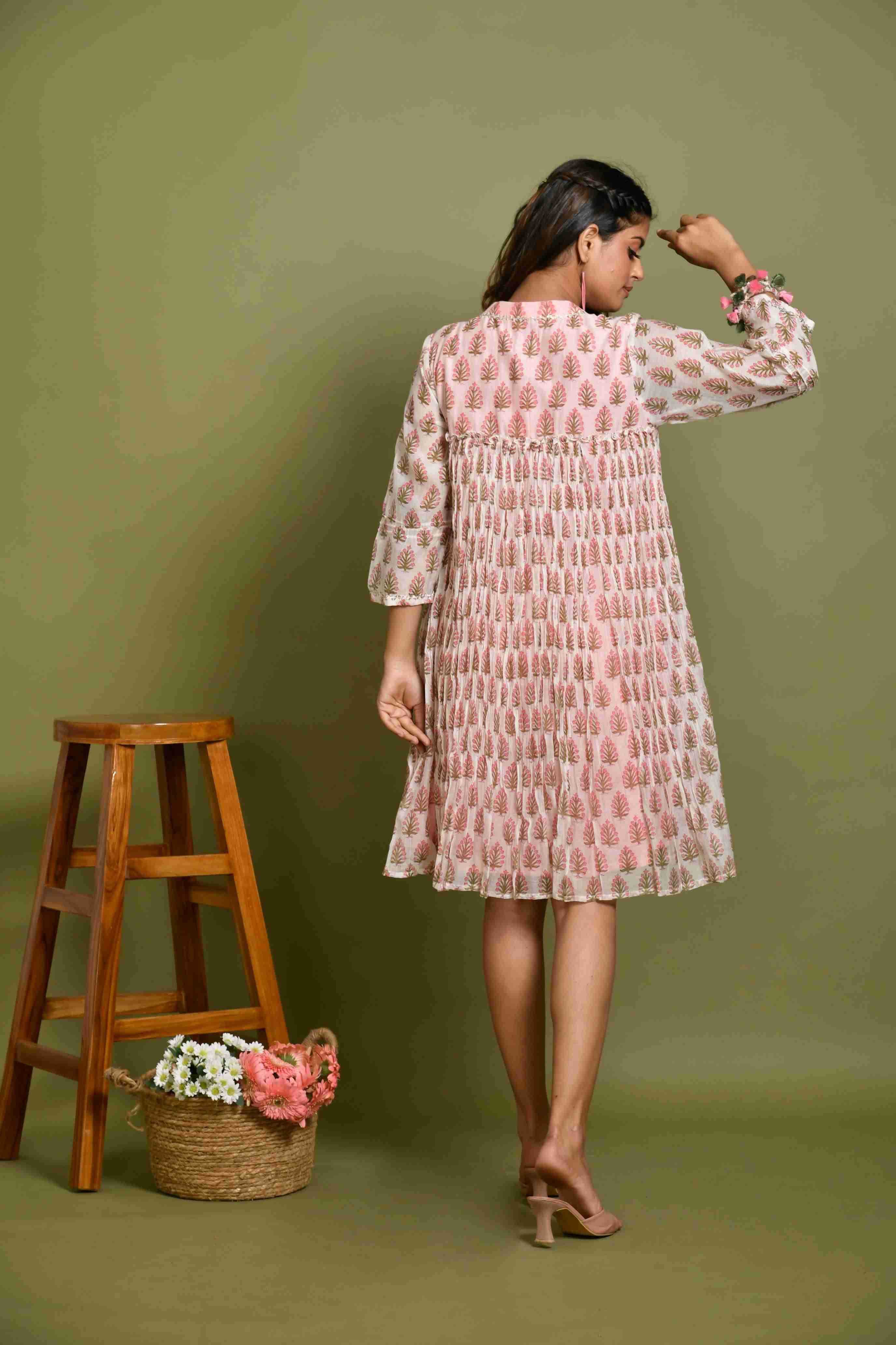 Block Printed Chanderi Short Dress