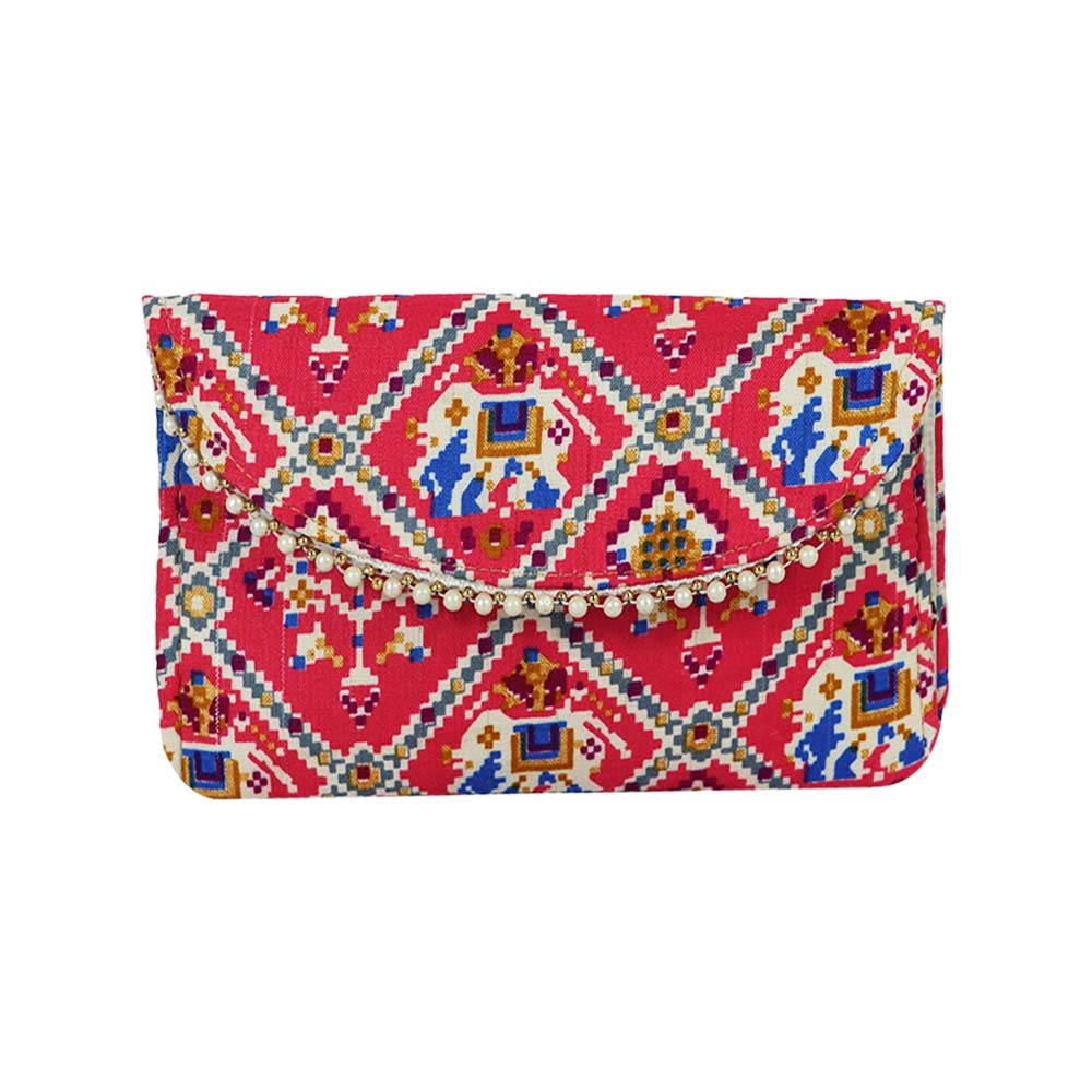 Elegant Ethnic Pink Color Patola Clutch For Women And Girls