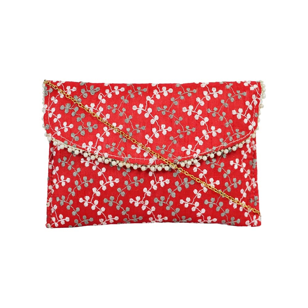 Stylish Red Color Polyester Clutch For Women