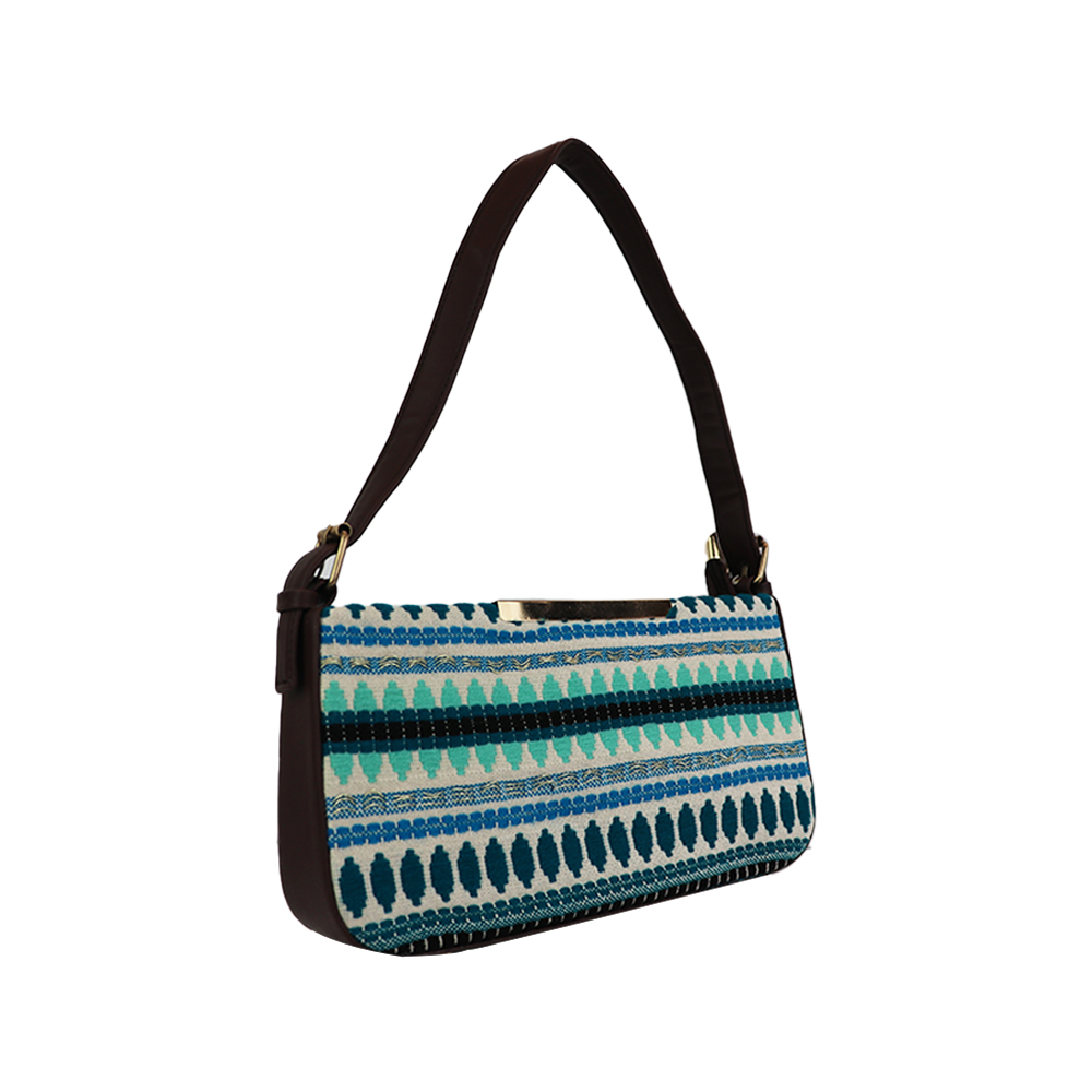 Stylish Green Colour Jacquard Cotton Handbag For Women