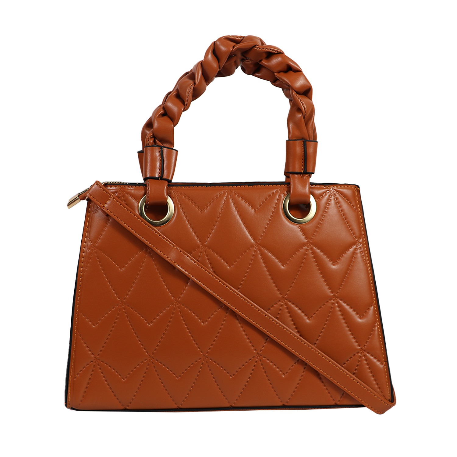Brown Quilted Satchel Bag