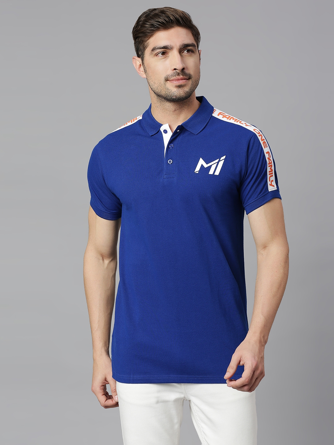 FANCODE | MI: Men Royal Blue Polo Collar T-Shirt