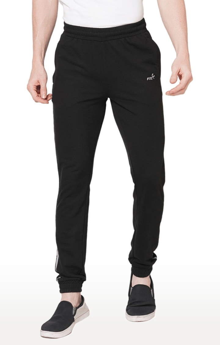 FITZ | Men's Black Cotton Solid Trackpant