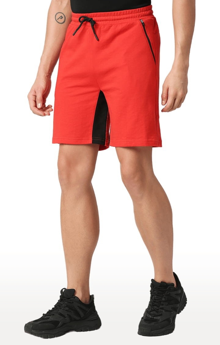 Men's Red Cotton Solid Short