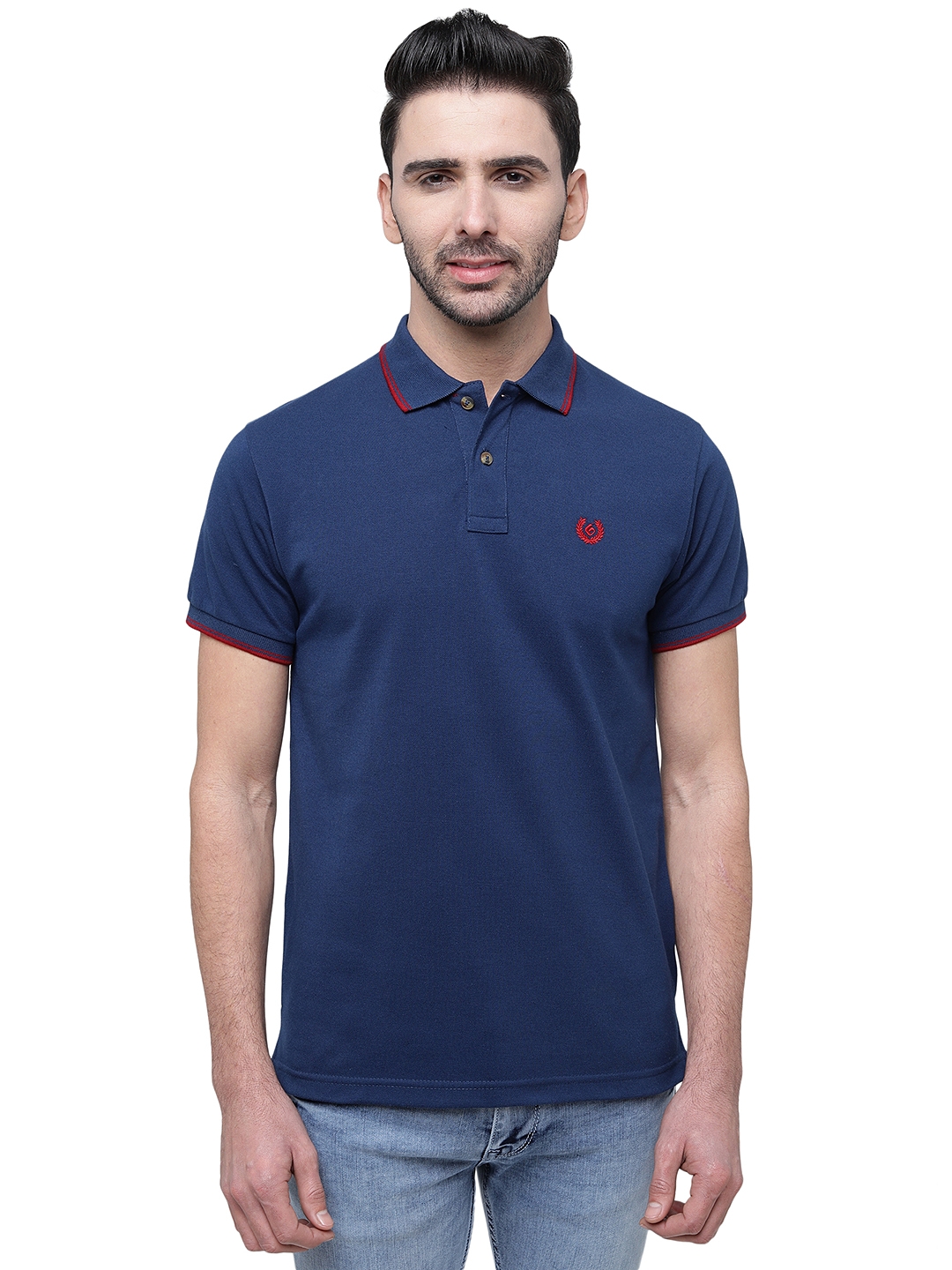 Navy Blue Solid Slim Fit Polo T-Shirt | Greenfibre