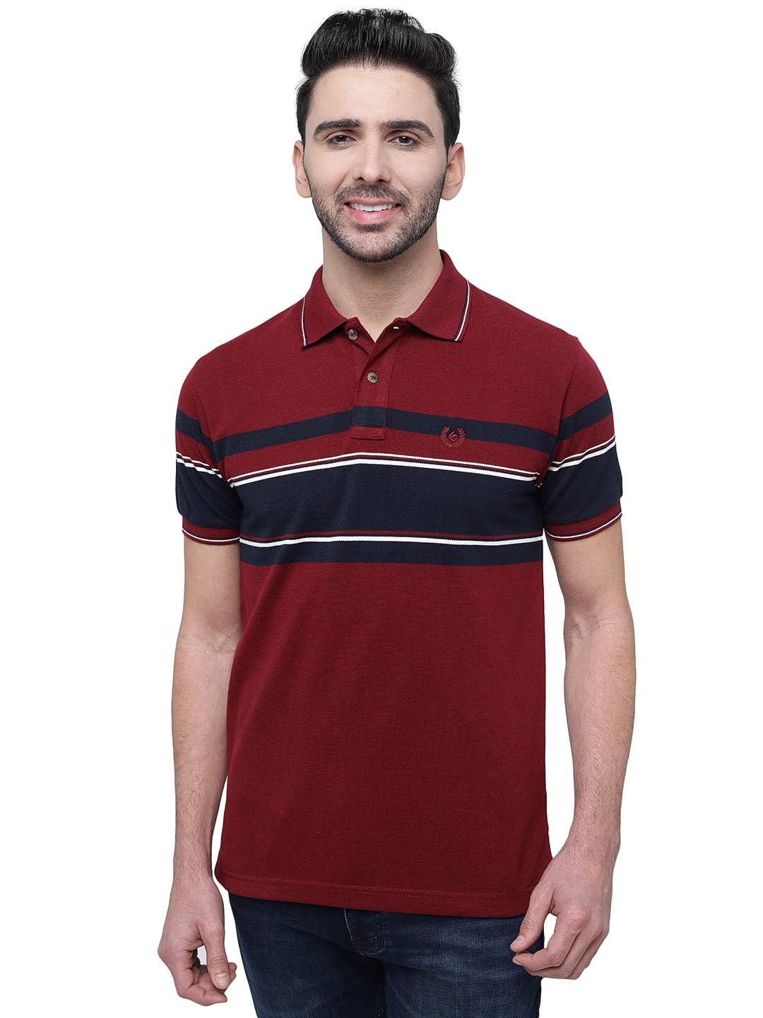 Red & Wine Striped Slim Fit Polo T-Shirt | Greenfibre