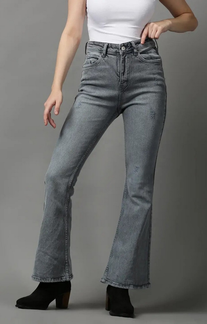 SHOWOFF Women's Low Distress Bootcut Grey Denim Jeans