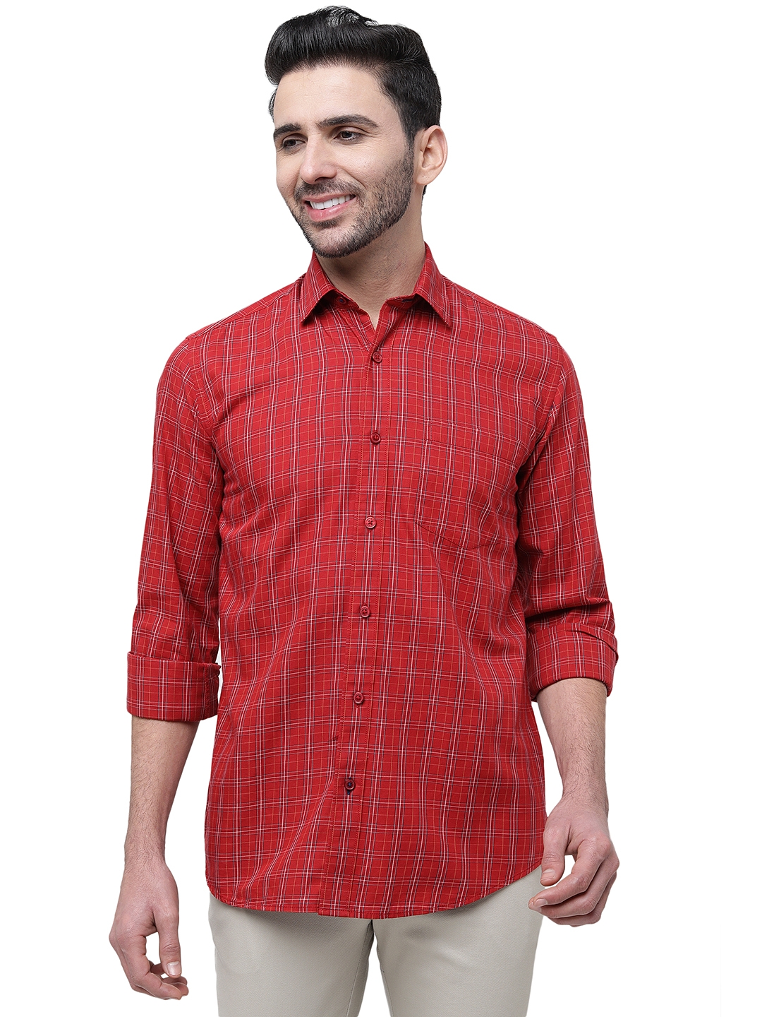 Red Checked Slim Fit Casual Shirt | JadeBlue