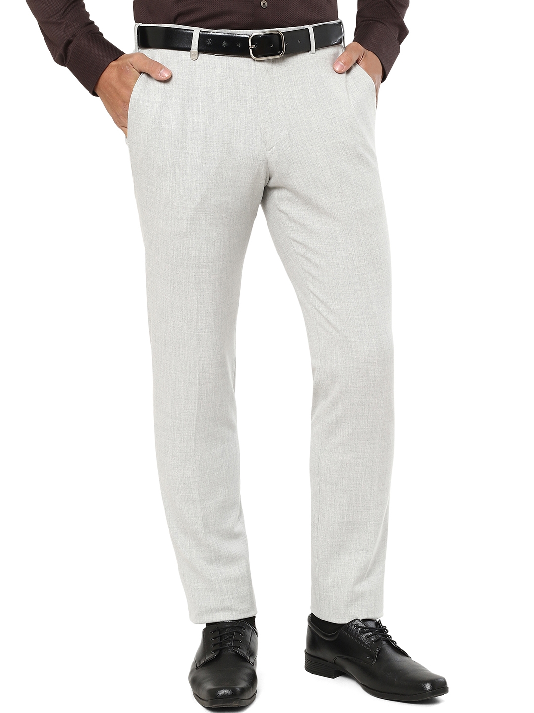 Light Grey Solid Super Slim Fit Formal Trouser | JadeBlue