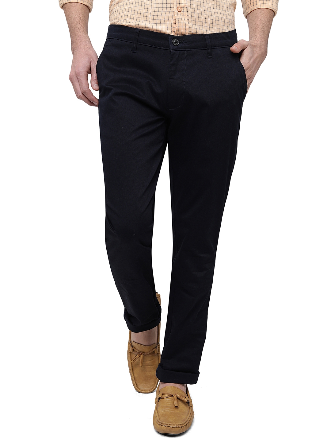 Navy Blue Solid Uno Fit Casual Trouser | JadeBlue