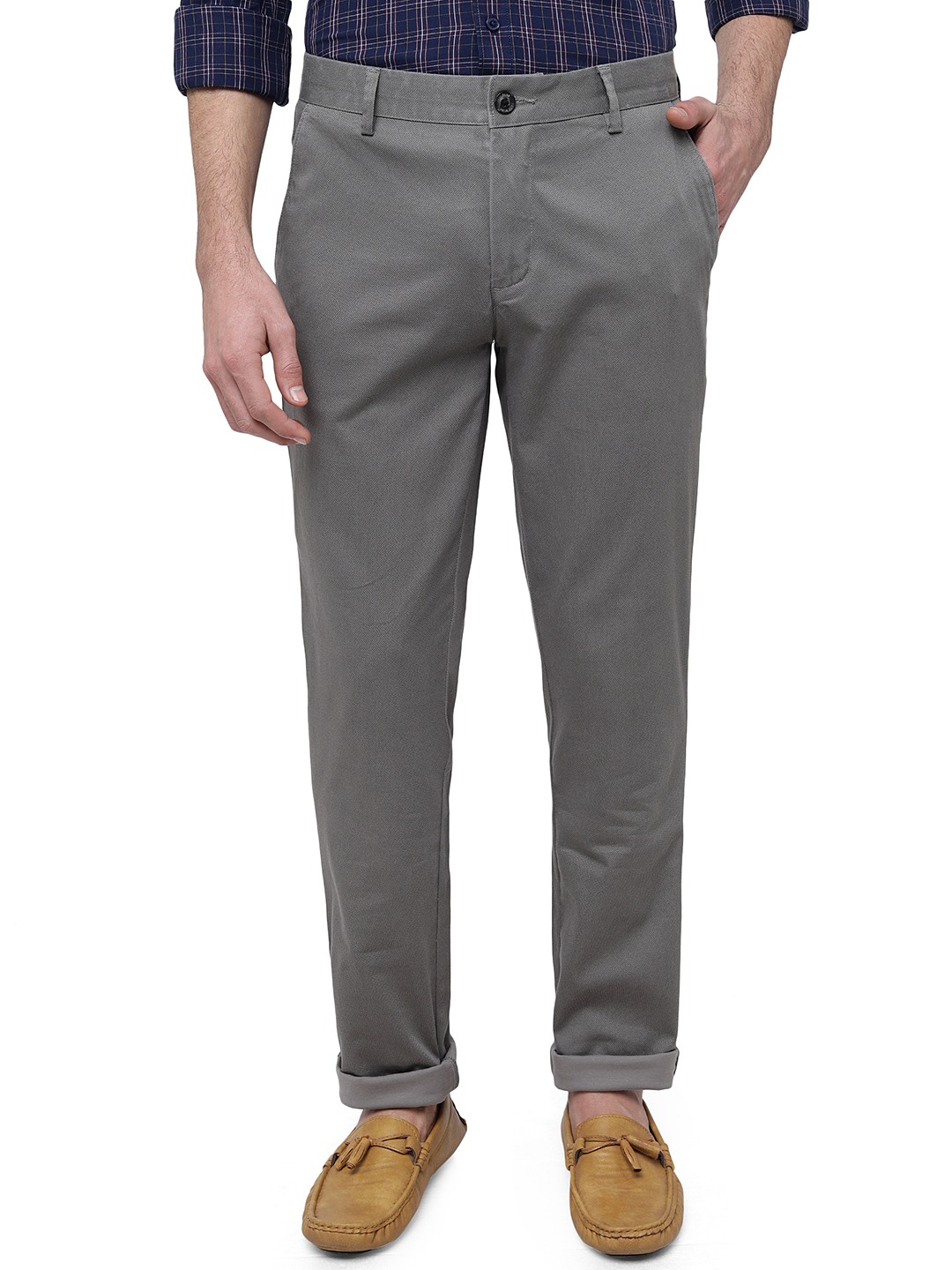 Grey Solid Uno Fit Casual Trouser | JadeBlue
