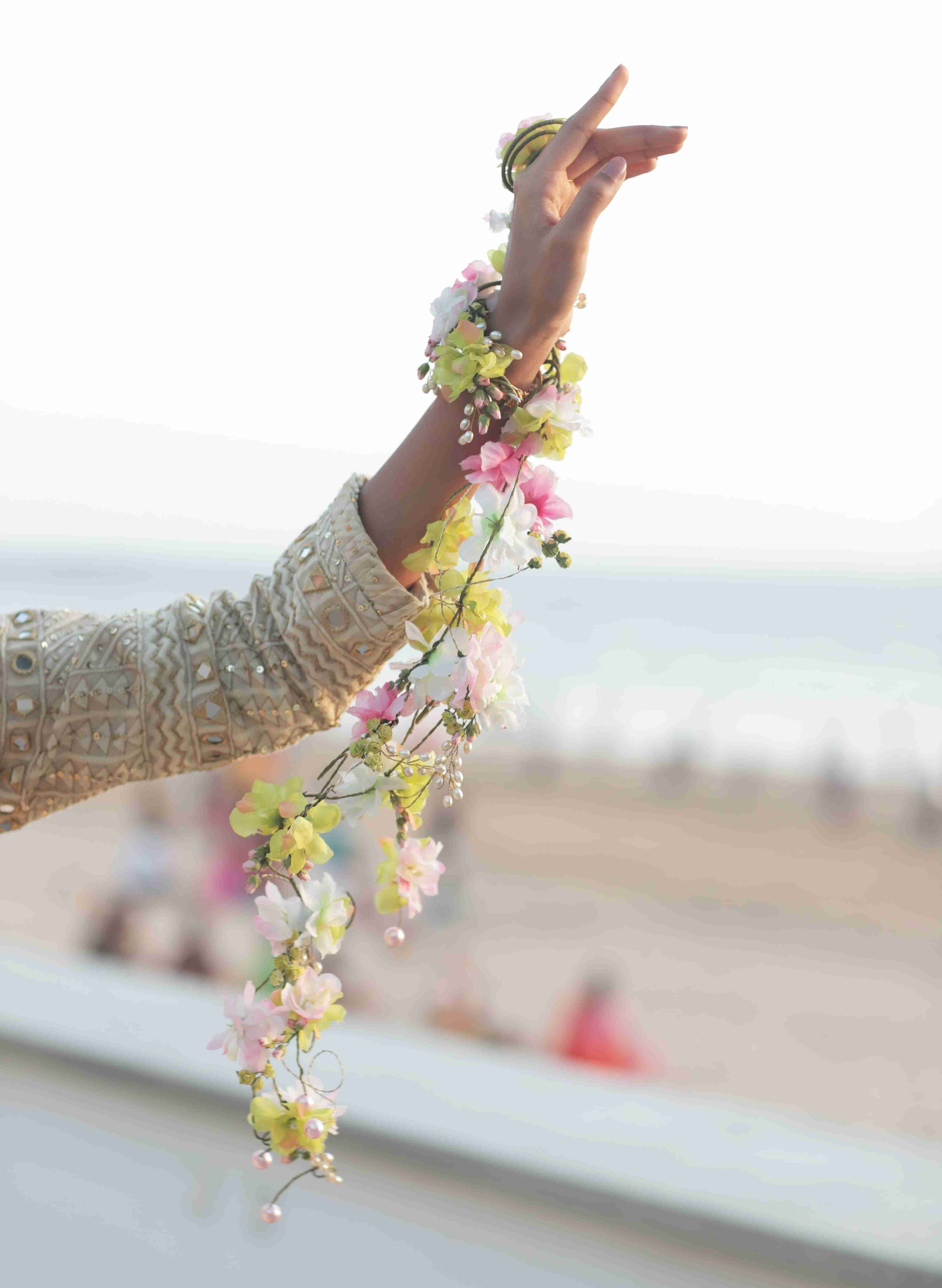 Pink & Green Floral Kaleera with Pearls ( 1 Pc)