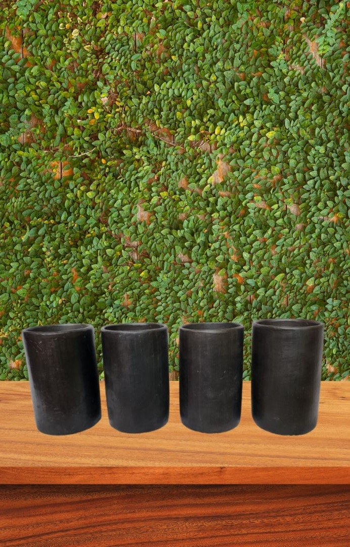 Longpi black clay glasses, natural, bio degradable and eco friendly glasses set of 4