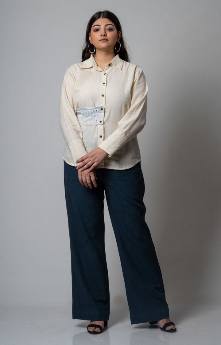 Lafaani | Women's Beige Cotton Embroidered Casual Shirt
