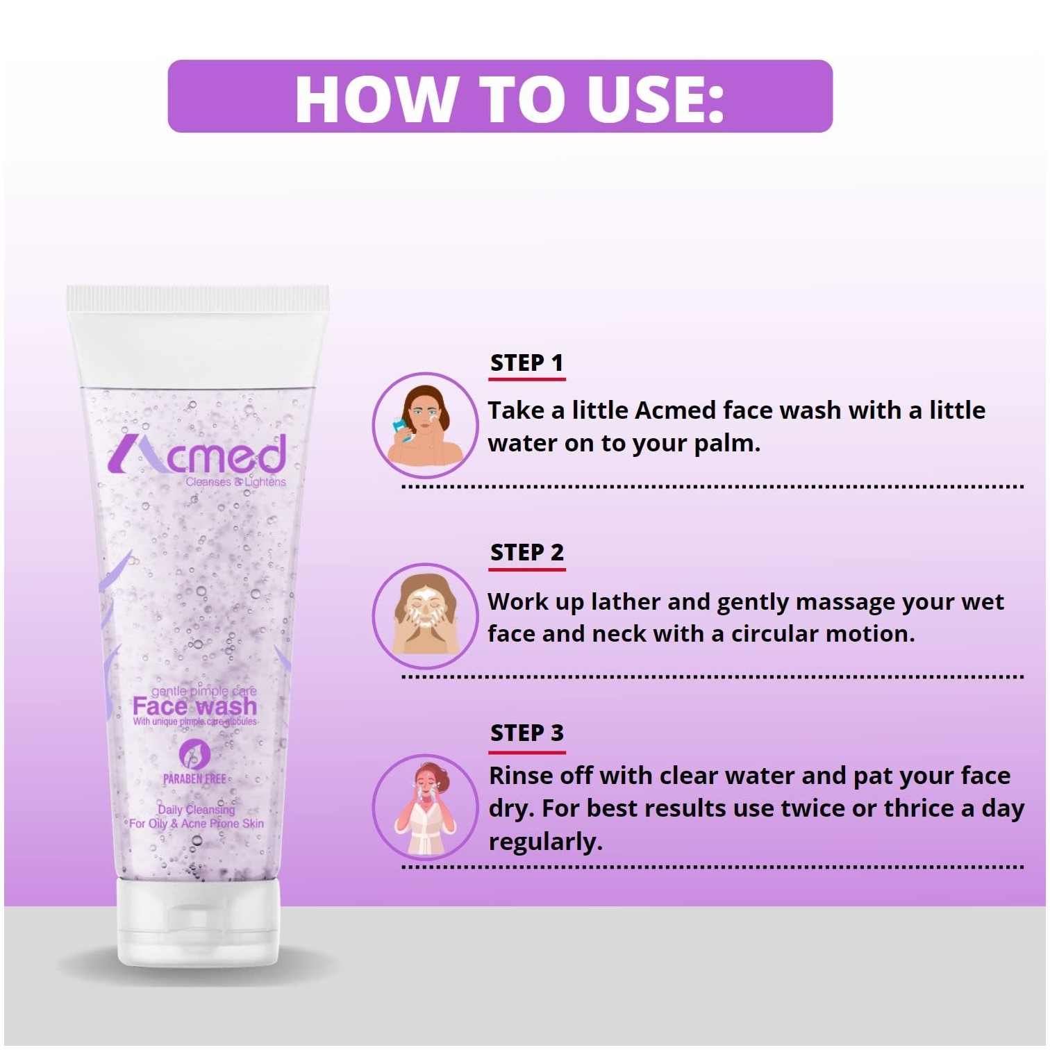 Acmed Pimple Care Face Wash for Acne Prone Skin (70grams) : Pack of 3