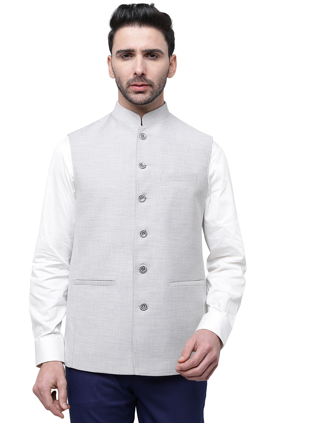 Light Grey Solid Regular Fit Modi Jacket | JadeBlue