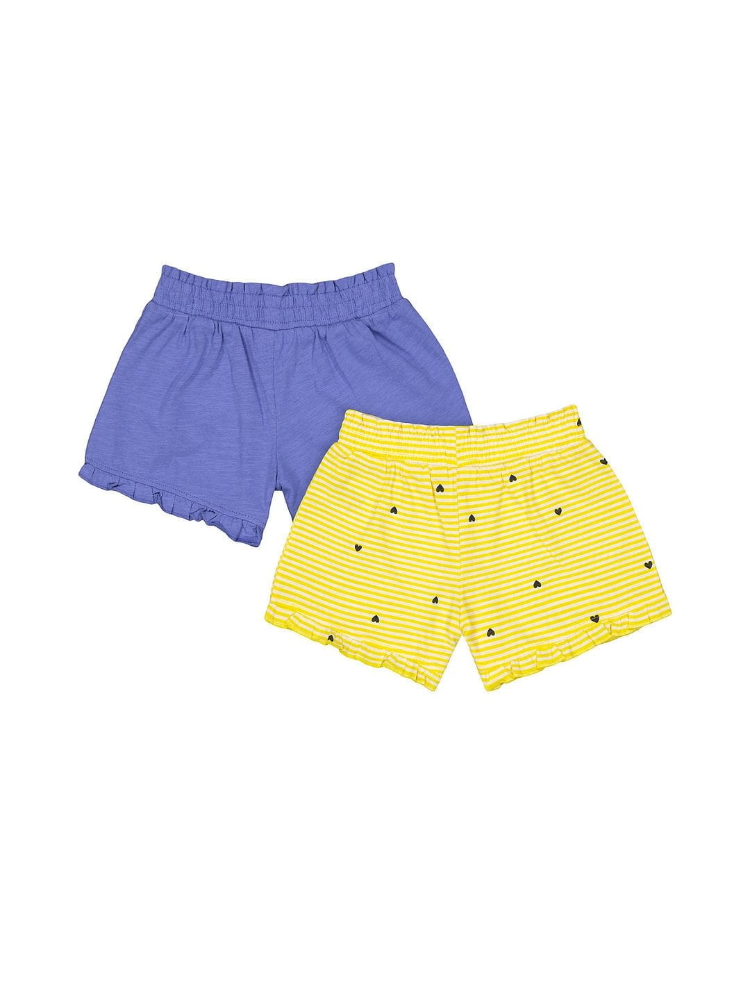 Girls Stripe Frilled Jersey Shorts - Pack Of 2 - Multicolor