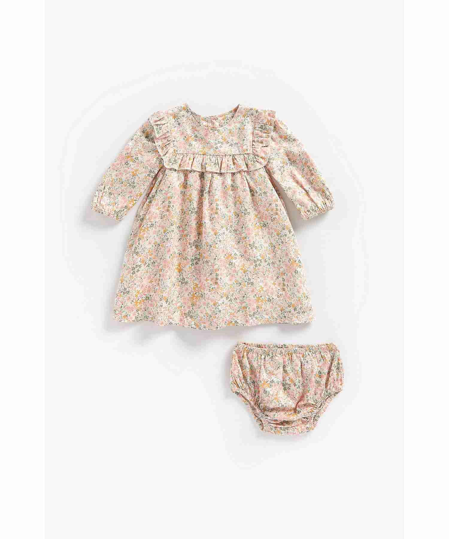 Girls Full Sleeves Dress and Bloomer Set Floral Design-Pink