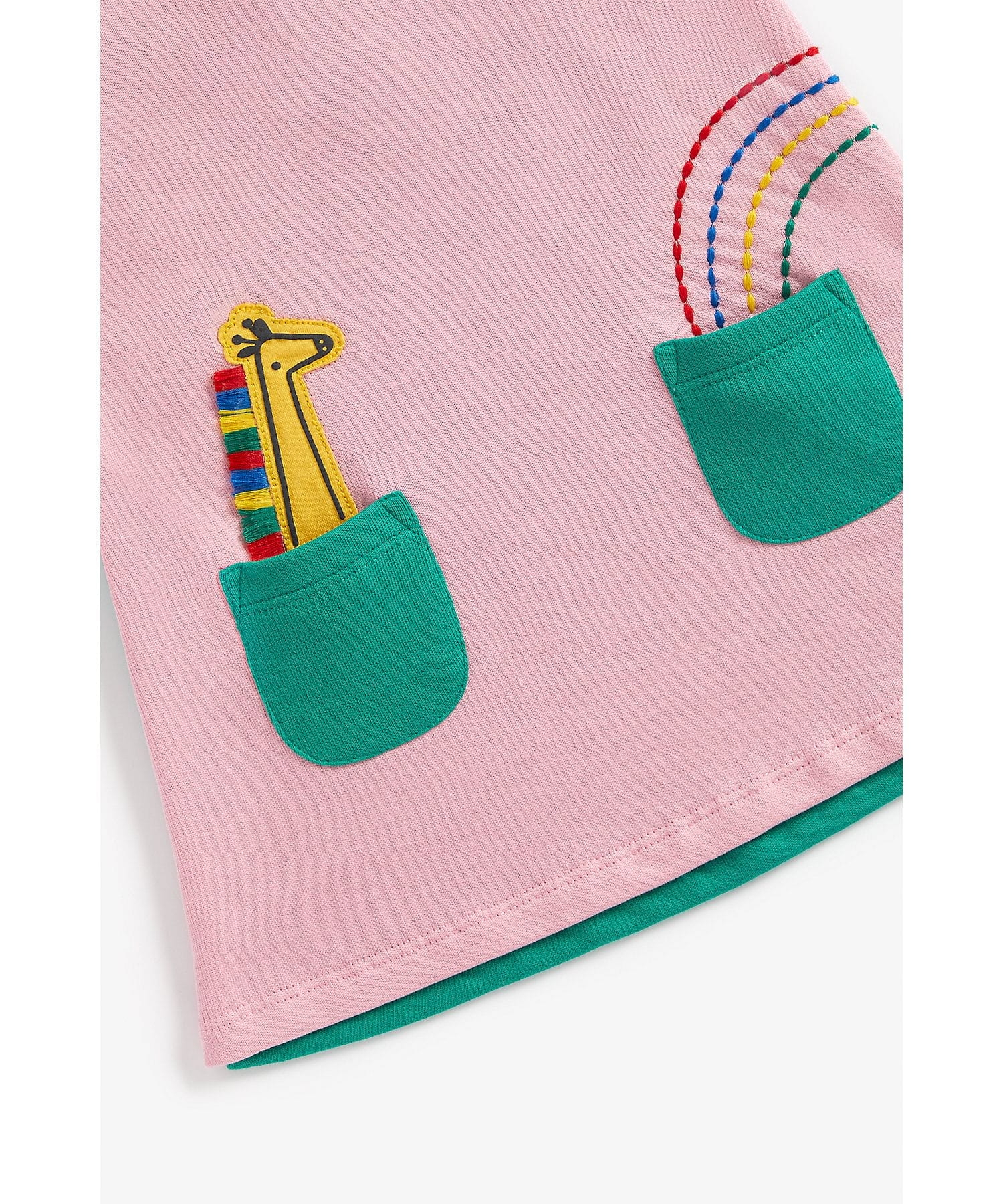 Girls Full Sleeves Dress Giraffe Pocket - Multicolor