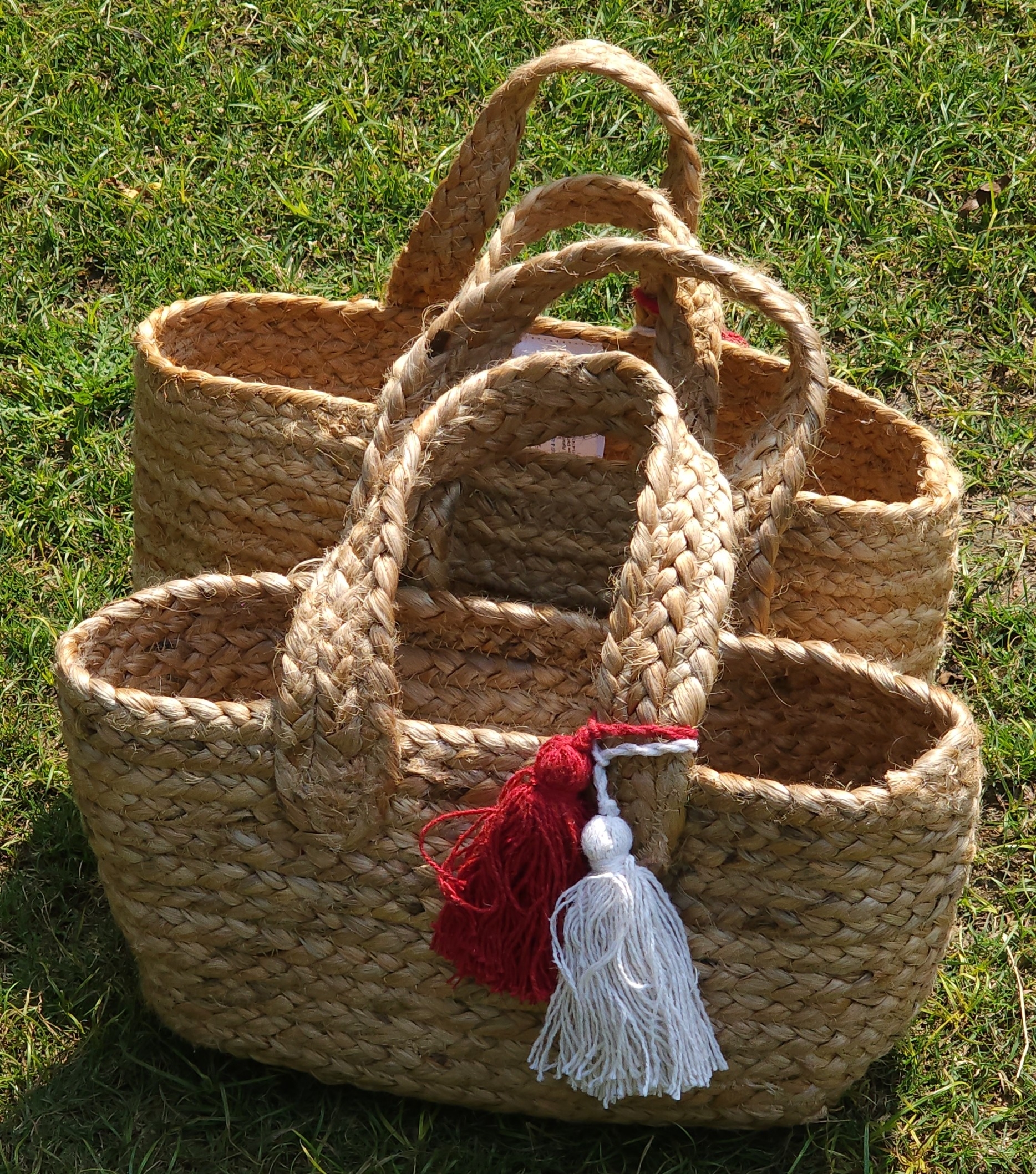 Handknitted jute basket / hamper basket light weighted and easy to carry