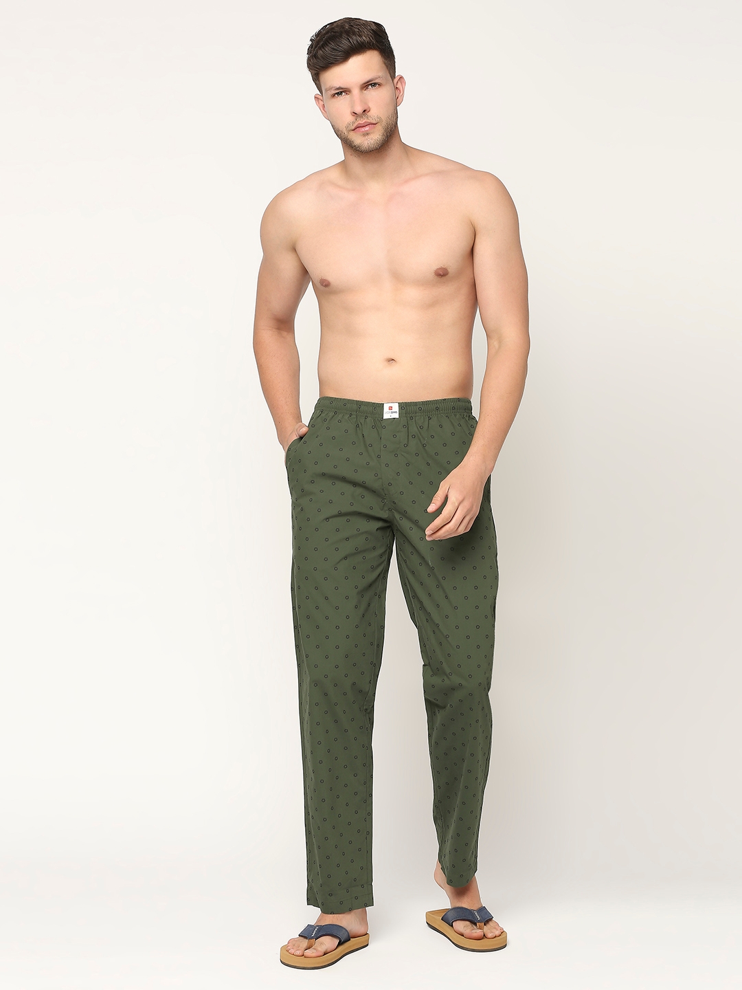 Underjeans by Spykar Premium Cotton Printed Men Bottle Green Pyjama