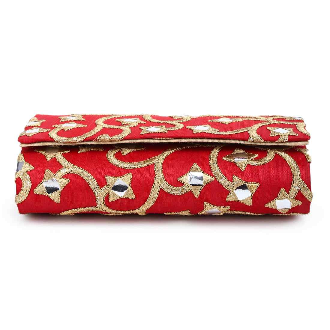 Red mirrorwork clutch