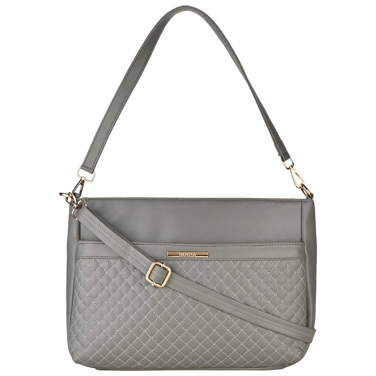 Rocia Grey Multi Compartment Quilted Shoulder Bag