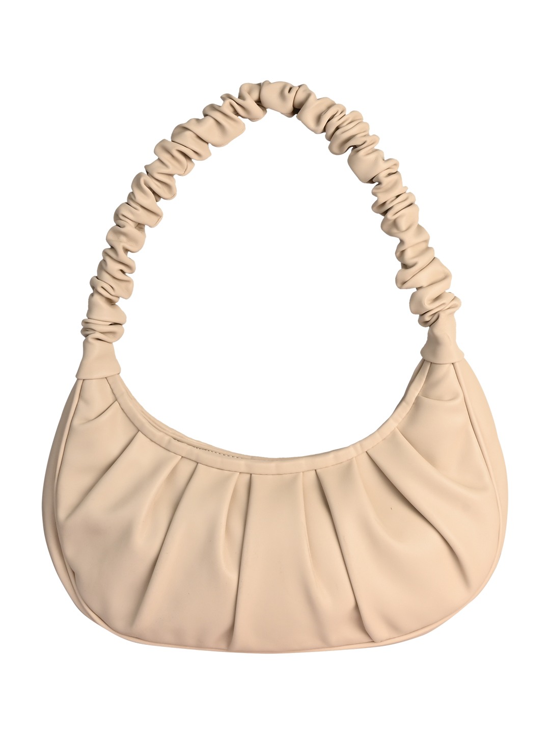 Rocia Beige Ruffled Handle Shoulder Bag