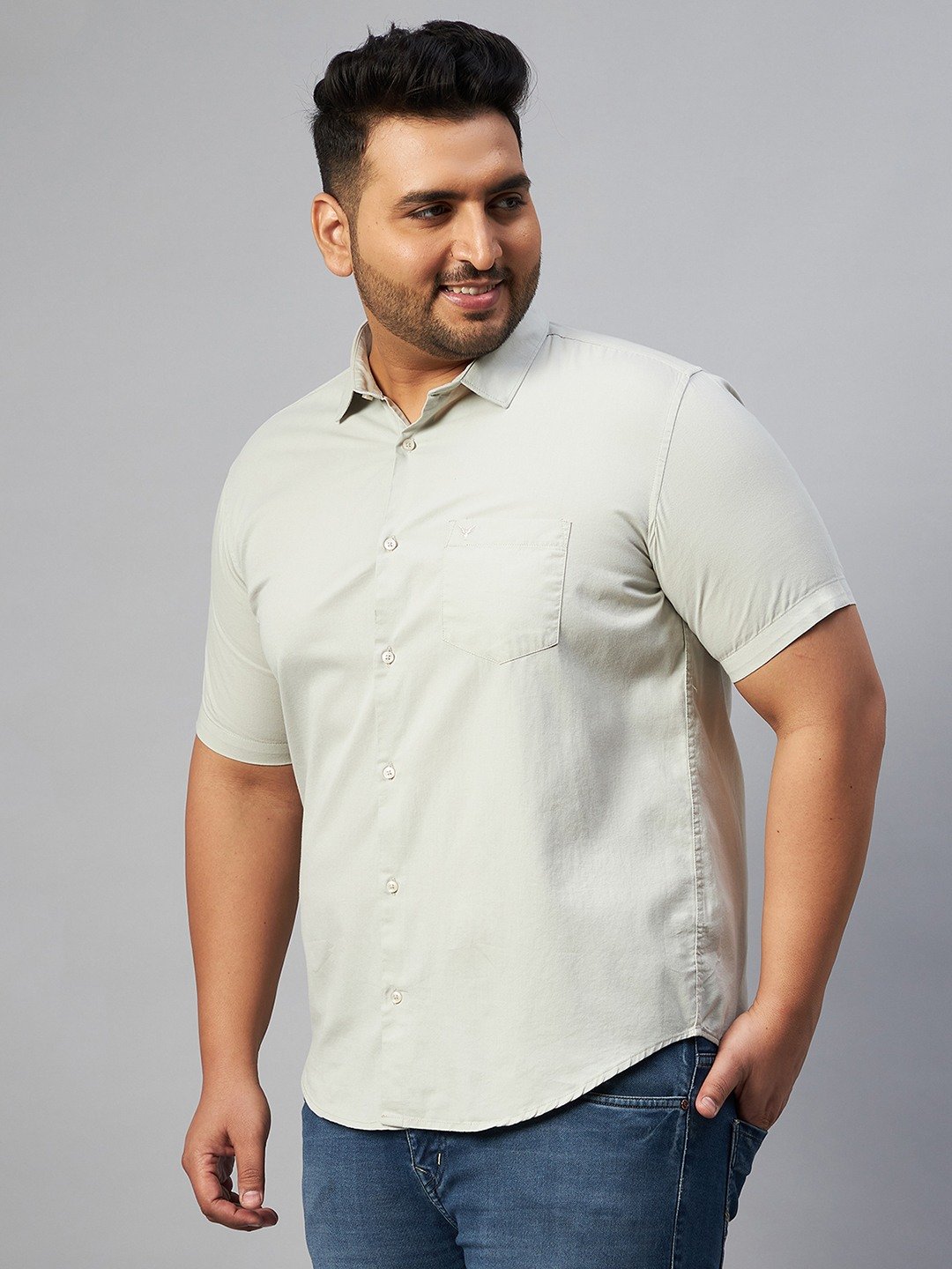 SHOWOFF Plus Men's Comfort Fit Cotton Beige Solid Shirt