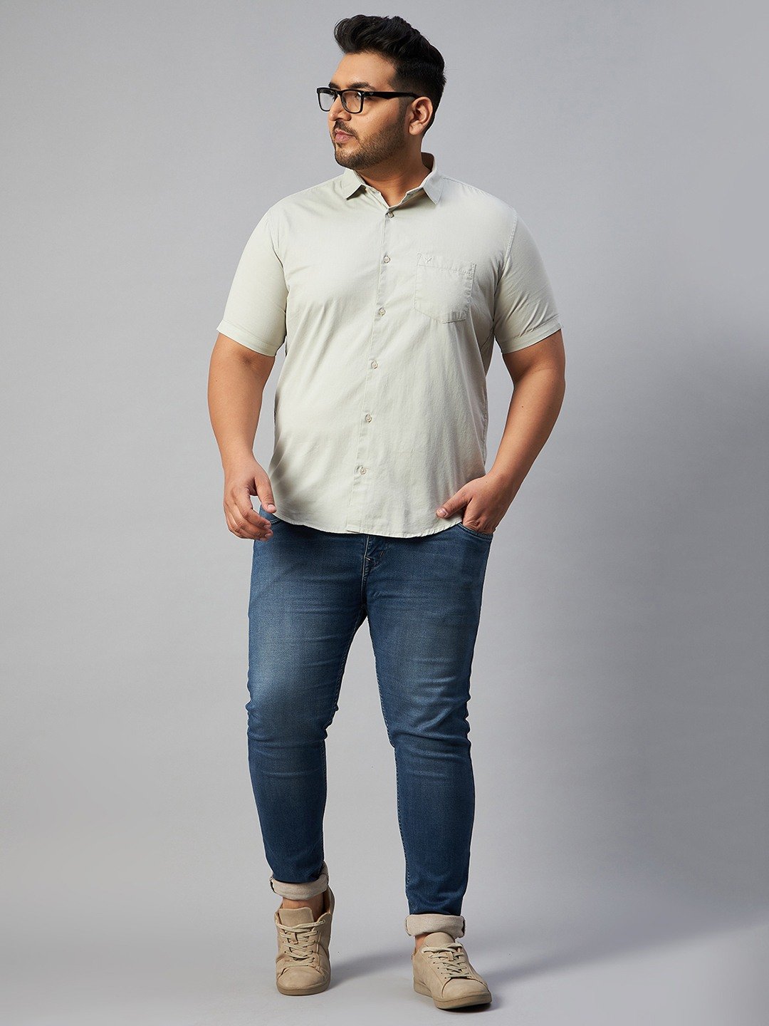 SHOWOFF Plus Men's Comfort Fit Cotton Beige Solid Shirt