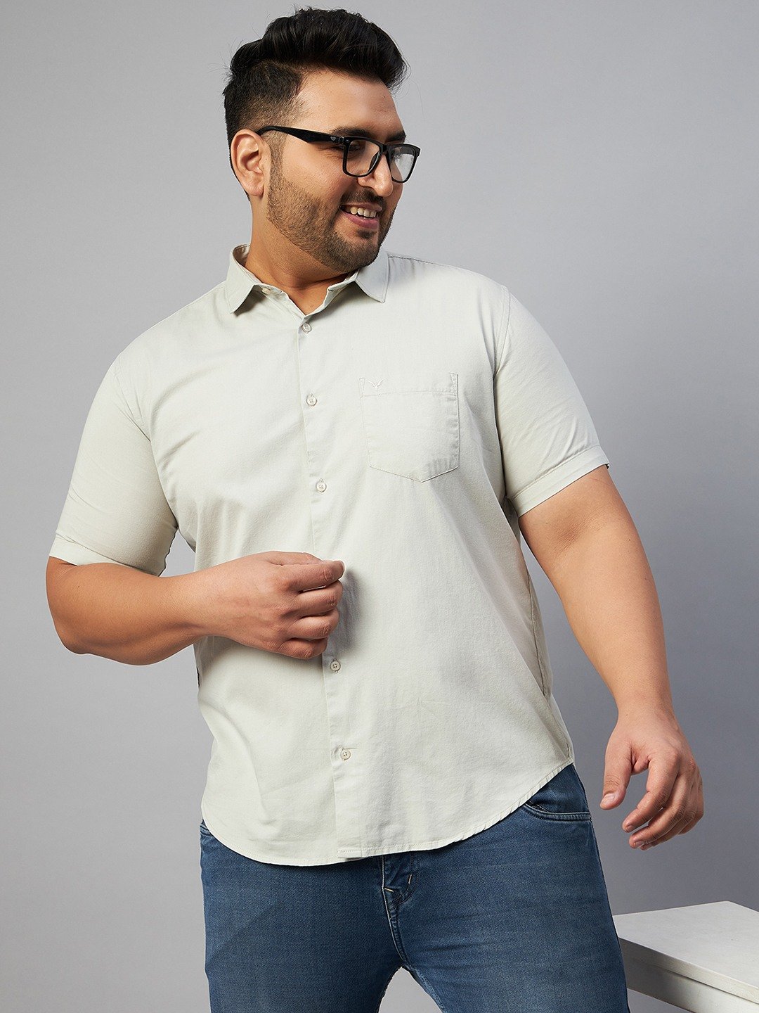 SHOWOFF Plus Men's Comfort Fit Cotton Beige Solid Shirt