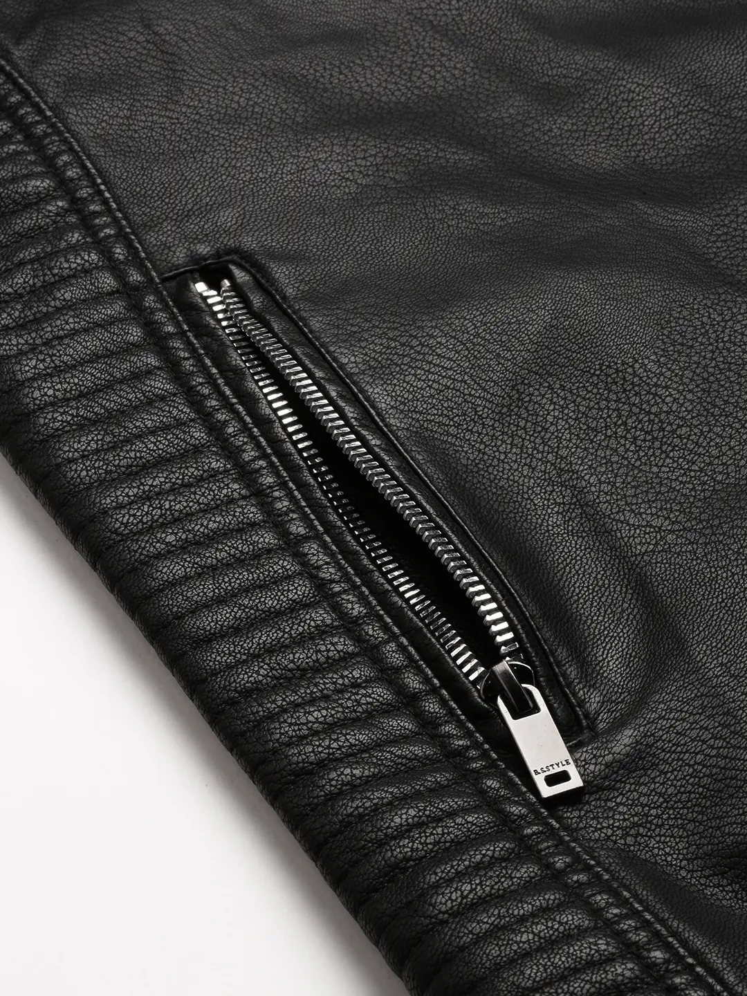 SHOWOFF Men's Mandarin Collar Black Solid Leather Jacket