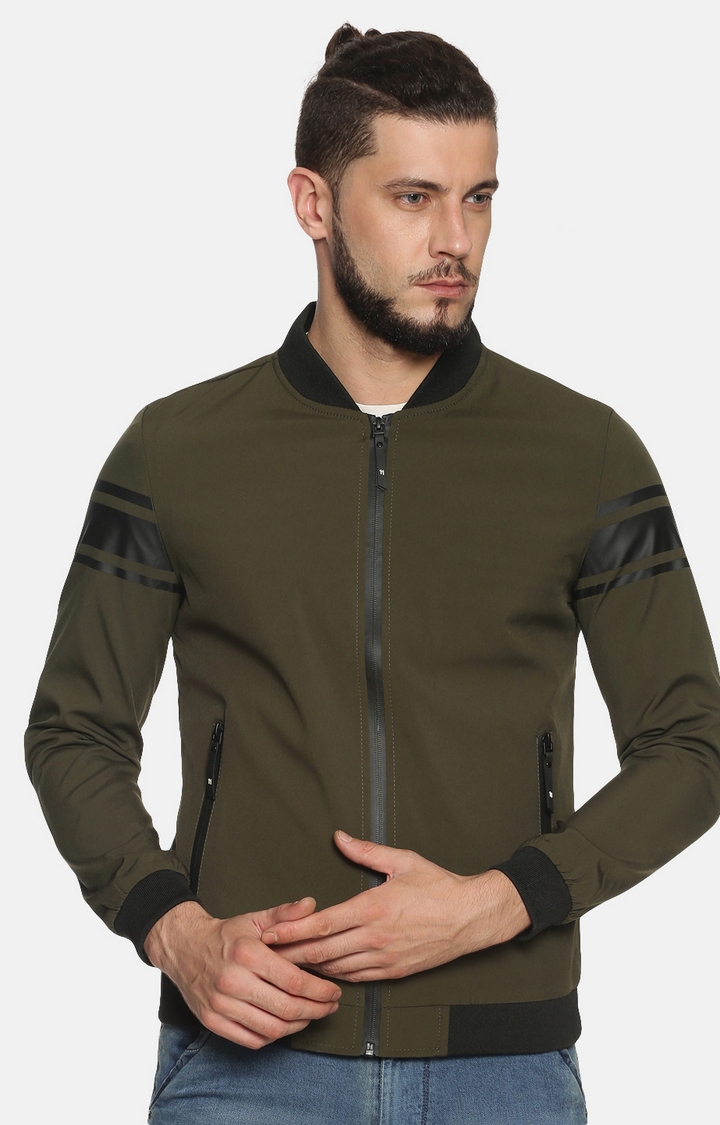 Men Green Casual Solid Sporty Jacket