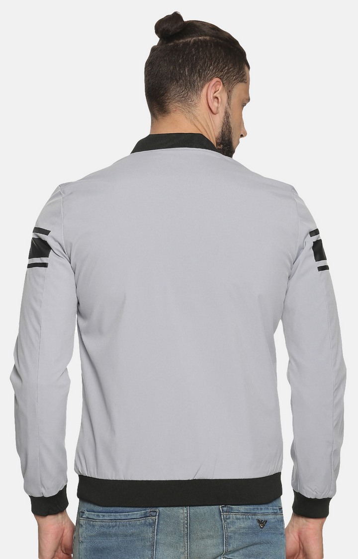Men Grey Casual Solid Sporty Jacket