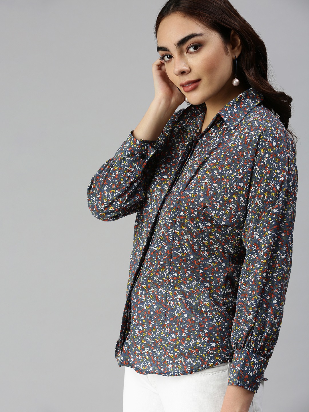 Women's Blue Georgette Printed Casual Shirts