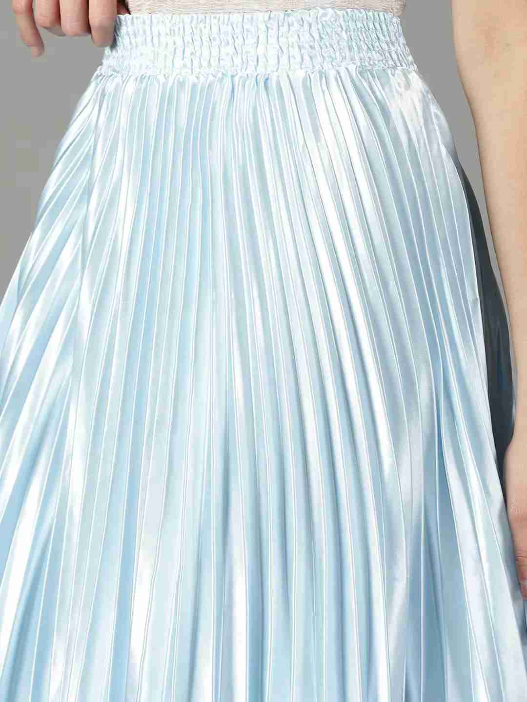 SHOWOFF Women's Solid Blue Satin Flared Skirt